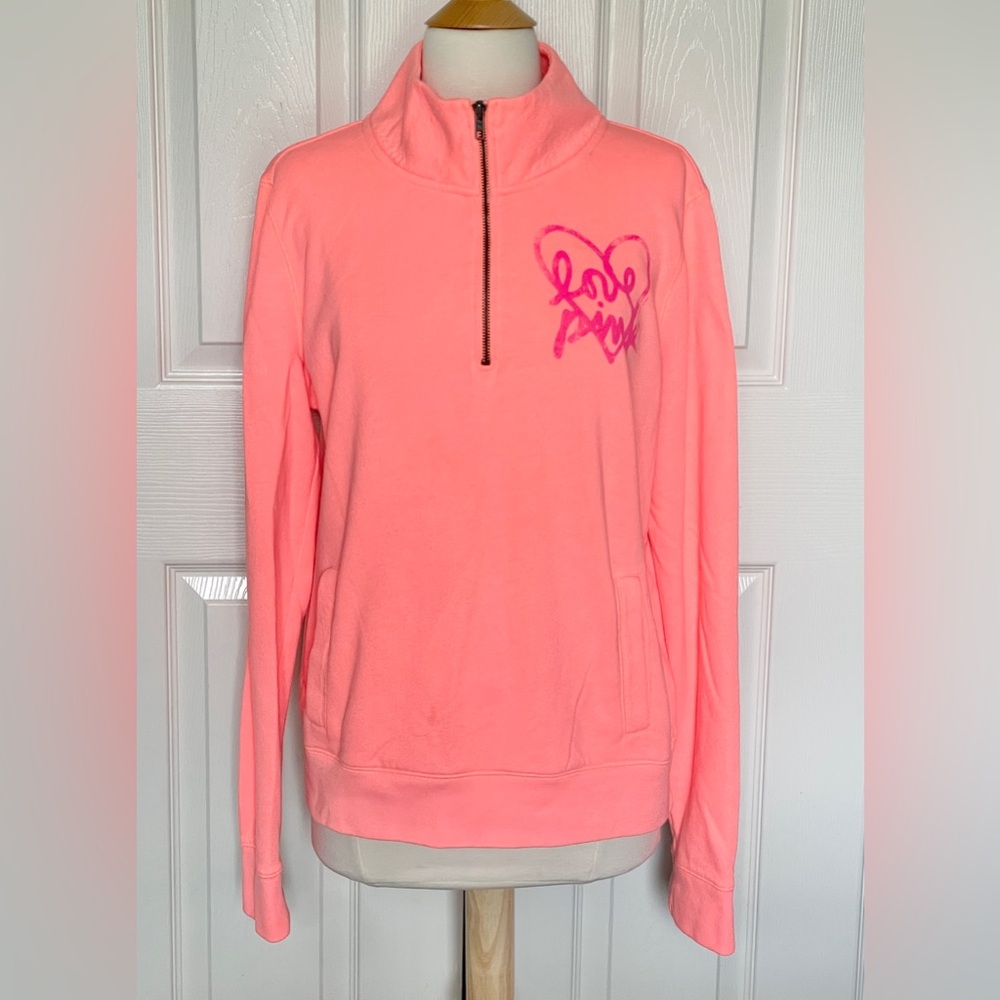 PINK Victoria's Secret Neon Pink Quarter-Zip Sweatshirt